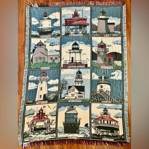 VTG Goodwin Weavers Lighthouse Tapestry Throw Blanket 44”x63” - USA Cotton